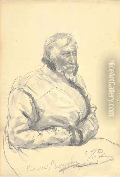 Portrait of a gentleman in a sheepskin kaftan Oil Painting - Ilya Efimovich Efimovich Repin