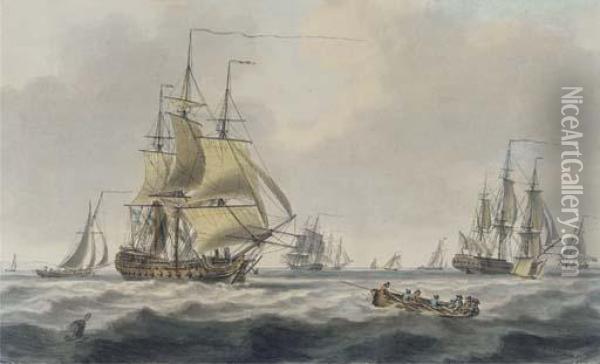Royal Naval Frigates And Other Shipping In The Downs Oil Painting - William Anderson