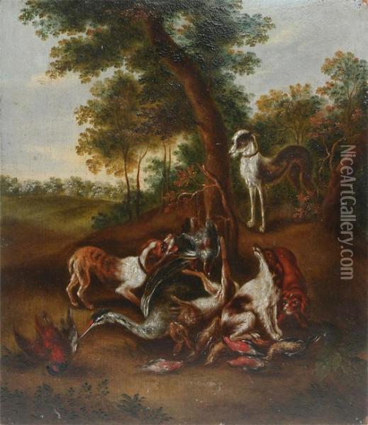 Catch Guarded By Four Hounds Oil Painting - Peeter Boel