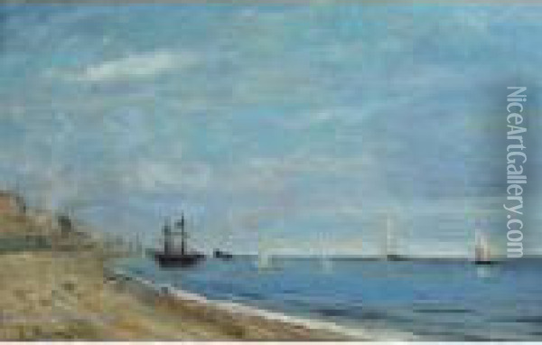 Boats Off The Coast 
Bears Oil Painting - Eugene Boudin