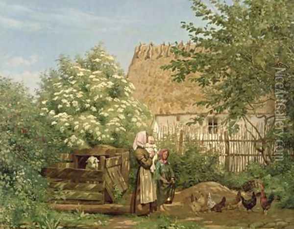 Feeding the Chickens Oil Painting - Frederick Christian Lund