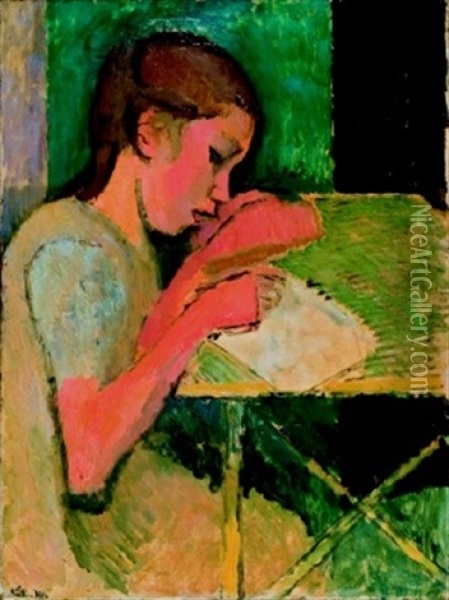 Schreibendes Madchen Oil Painting - Franz Noelken