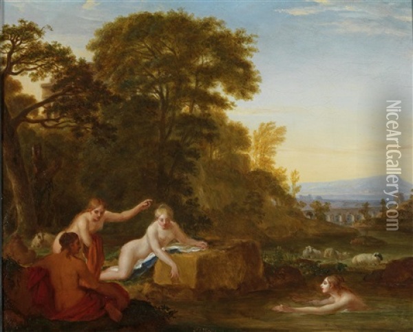 Bathing Shepherdesses Oil Painting - Friedrich Georg Weitsch
