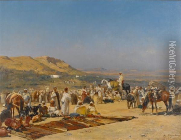 Market In The Desert Oil Painting - Victor Pierre Huguet