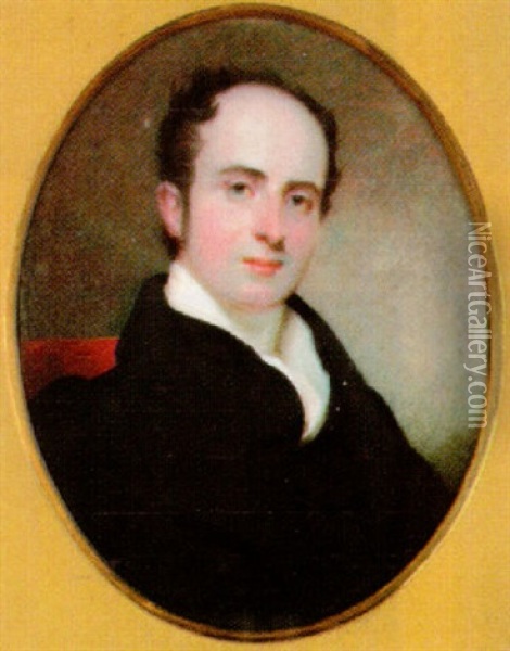 James Goldie, Seated In A Red Upholstered Chair, Wearing Black Coat, Waistcoat And White Cravat Oil Painting - Andrew Robertson