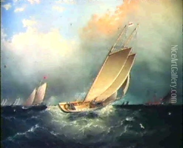 Racing In Strong Winds Oil Painting - James Edward Buttersworth