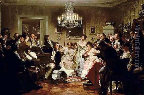 A Schubert Evening in a Vienna Salon Oil Painting - Julius Schmid