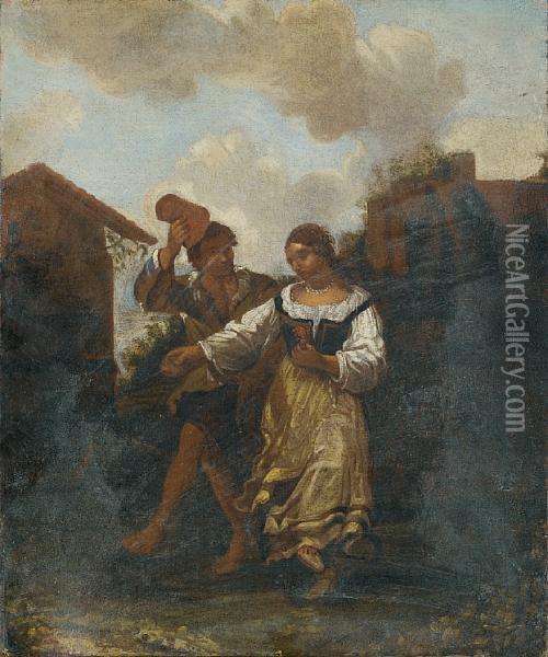 Figures Dancing Before A Country Inn Oil Painting - Dirk Theodoor Helmbreker
