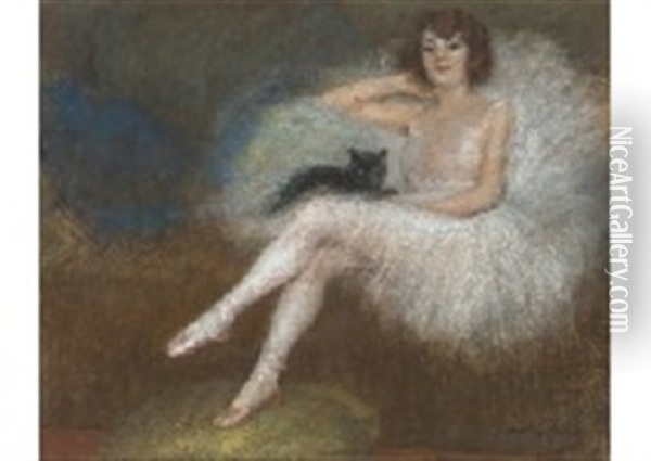 Chatte Noire Et Ballerine Oil Painting - Pierre Carrier-Belleuse
