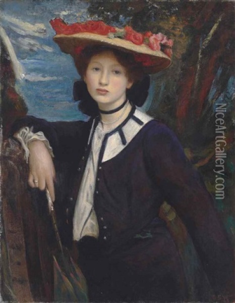 Portrait Of A Lady Holding A Parasol Oil Painting - George Spencer Watson