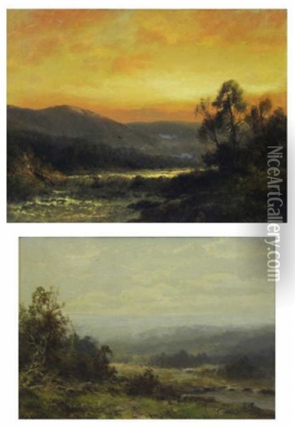 Sunset Over The River Oil Painting - Thomas Bailey Griffin