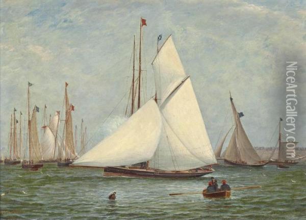 The Finishing Gun - A Regatta Of The Royal Clyde Yacht Club Oil Painting - William Clark Of Greenock