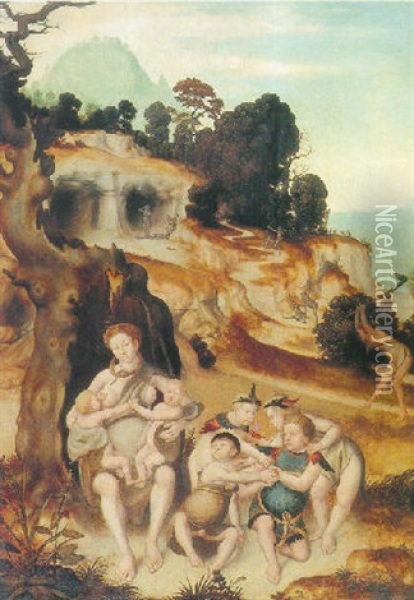 Allegorical Scene (the First Age Of Men?) Oil Painting - Jan Van Scorel