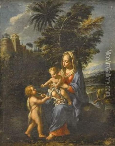 La Vierge A L'enfant Et Saint Jean-baptiste. Oil Painting - Francesco Cozza