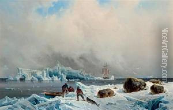 Seal Hunting In The Arctic Oil Painting - Franz Wilhelm Schiertz