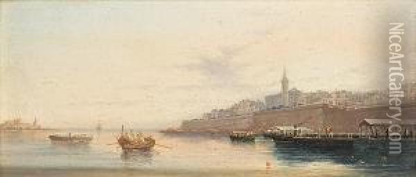 The Grand Harbour, Valletta; Marsamxett Harbour, Valletta, A Pair Oil Painting - Girolamo Gianni