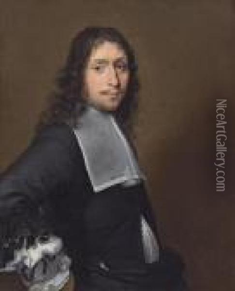 Portrait Of A Gentleman, Half-length, In A Black Doublet With A White Collar, And A Fly Oil Painting - Sebastian Bourdon