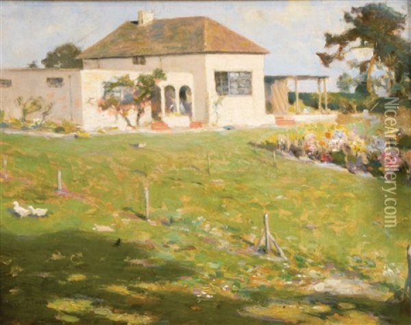 A Small House In A Summer Garden Oil Painting - Frederick Hall