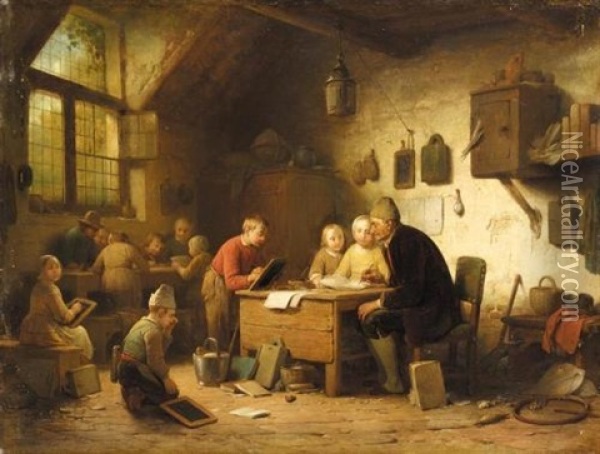 The Classroom Oil Painting - Ferdinand de Braekeleer the Elder