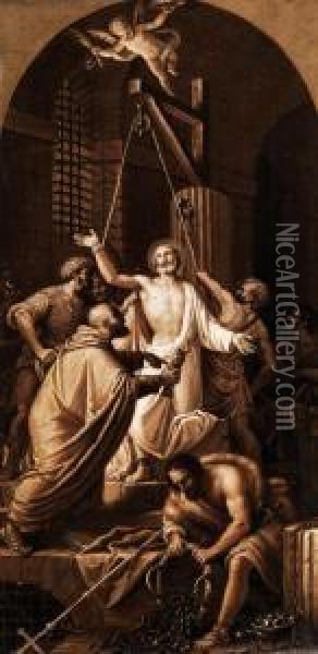 Martyrium Eines Heiligen, Der Sich Dergotzenanbetung Widersetzt Oil Painting - Francesco Vellani