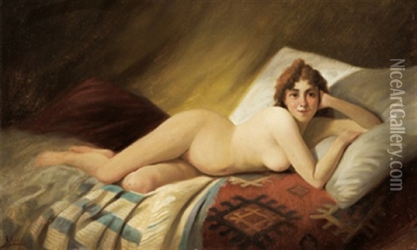 Liegender Frauenakt Oil Painting - August Hermann Knoop
