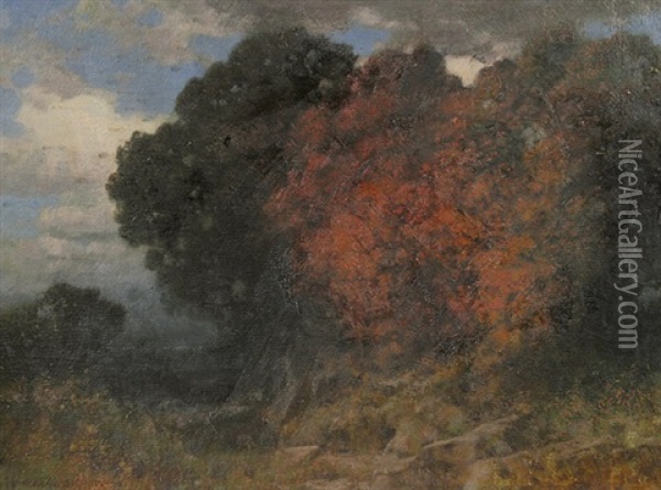 Baumlandschaft Im Herbst Oil Painting - Traugott Hermann Ruedisuehli