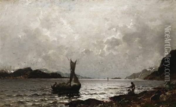 Sommerliche Fjordlandschaft Bei Aufziehendem Regen Oil Painting - Georg Anton Rasmussen
