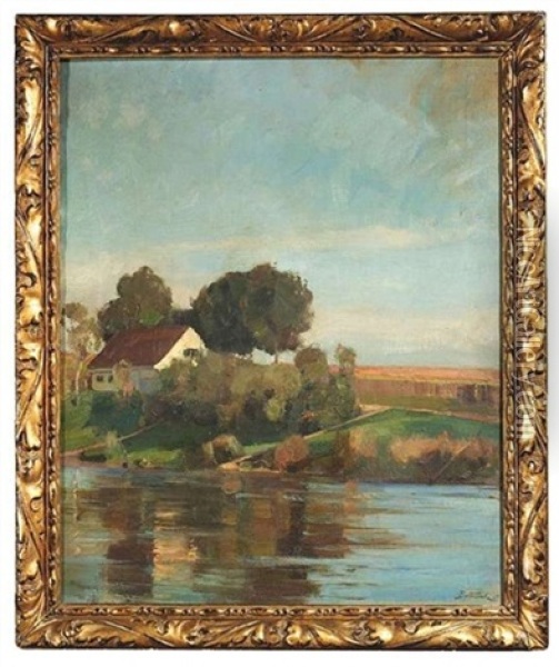 Sommerliche Flusslandschaft Mit Bauernhaus Oil Painting - Bernhard Buttersack