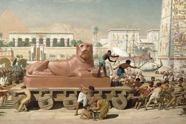 Statue of Sekhmet being transported, detail of Israel in Egypt, 1867 Oil Painting - Sir Edward John Poynter