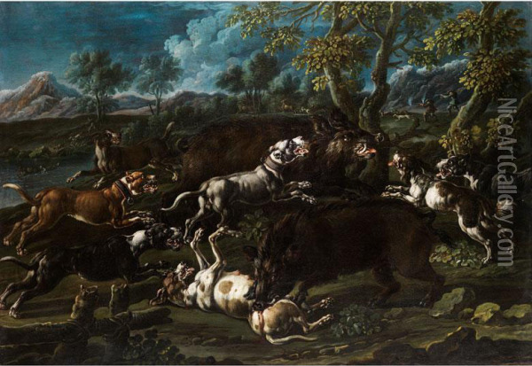 Wildschweinjagd Oil Painting - Gaetano De Rosa