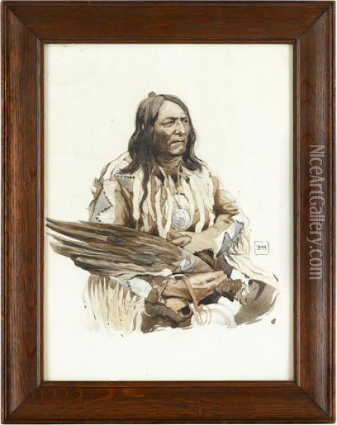 Two Portraits Of Native American Leaders Oil Painting - Edmund G. Montague Morris