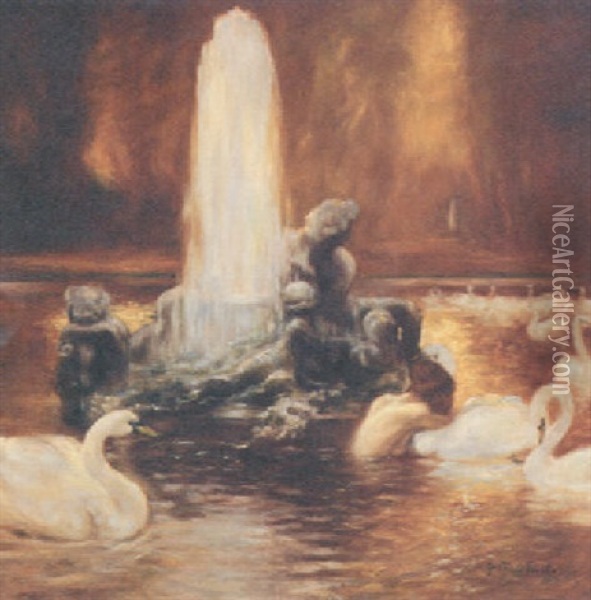 Leda And The Swan Oil Painting - Gaston La Touche