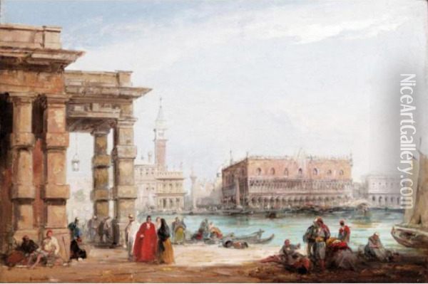 A View Of The Doge's Palace, Venice Oil Painting - Edward Pritchett