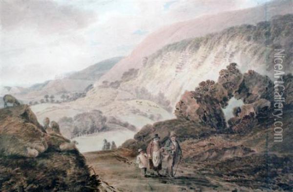 Figures In A Mountainous Landscape Oil Painting - William Green Of Ambleside