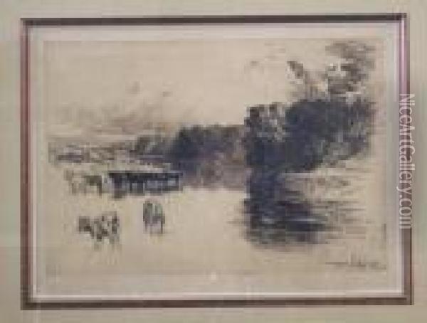 Lancashire River Oil Painting - Sir Francis Seymour Haden