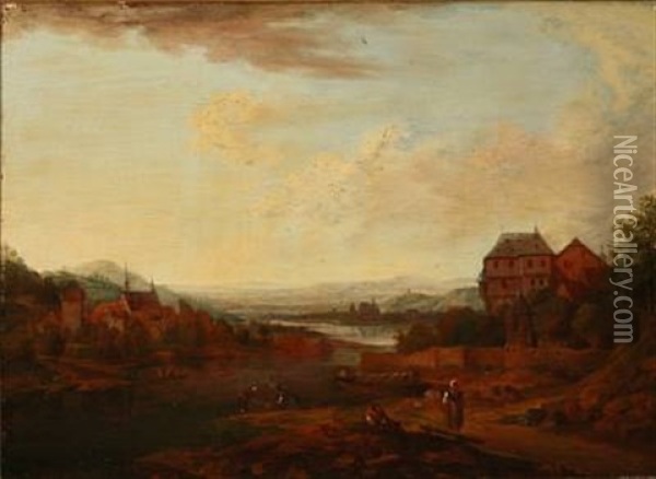 German River Landscape Oil Painting - Christian Georg Schuetz the Younger