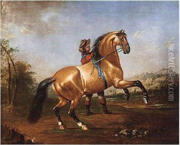 A Horse Being Schooled By A Groom Oil Painting - Christian Friedrich Hosenfelder