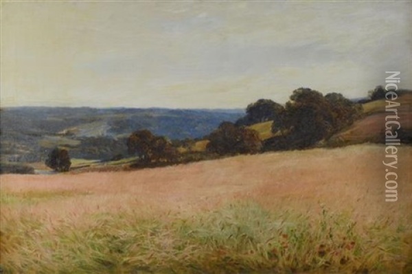 View Across A Surrey Cornfield Oil Painting - Henry Garland