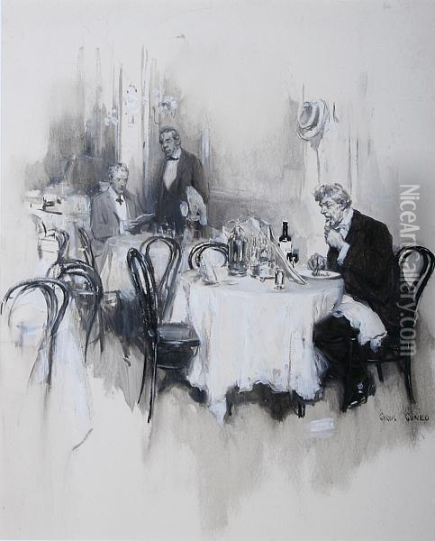 Restaurant Interior With Two Men Dining Oil Painting - Cyrus Cuneo