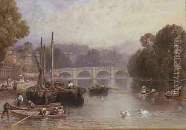 Richmond Bridge Oil Painting - Myles Birket Foster