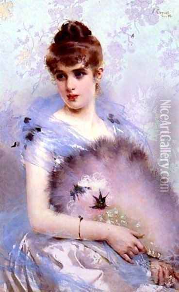 The Featherbed Fan Oil Painting - Vittorio Matteo Corcos