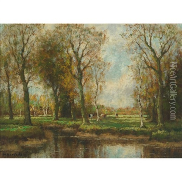 Autumn Pastures, Old Holland (+ By The Sand Pit Old Holland; 2 Works) Oil Painting - Willem Hendriks