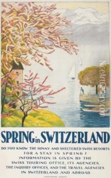 Spring In Switzerland. 1921. Oil Painting - Emil Cardinaux