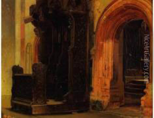 Interieur De L'eglise De Malbrown Oil Painting - Adolf Seel