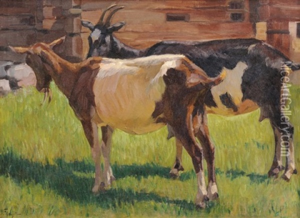 Zwei Ziegen Vor Dem Stall Oil Painting - Franz Jakob Elmiger
