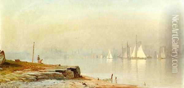 Harbor Scene and White Sails Oil Painting - Alfred Thompson Bricher