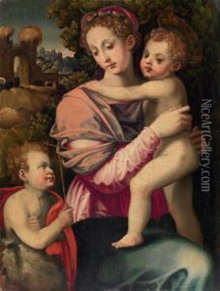 Madonna Con Bambino E S. Giovannino Oil Painting - Michele di Ridolfo del Ghirlandaio (see Tosini)