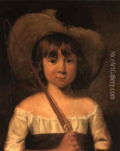 Portrait D'une Jeune Fille Portant Un Chapeau Et Tenant Une Cravache Oil Painting - Pierre Edouard Gautier dagoty