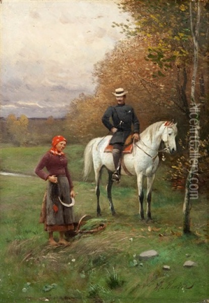 Meeting By The Forest Oil Painting - Wladyslaw Wankie
