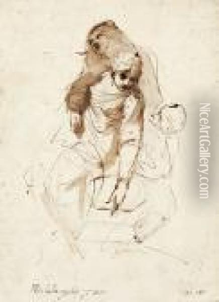 Die Ohnmachtmaria - Ruckseite: Grundrissentwurf Oil Painting - Guercino
